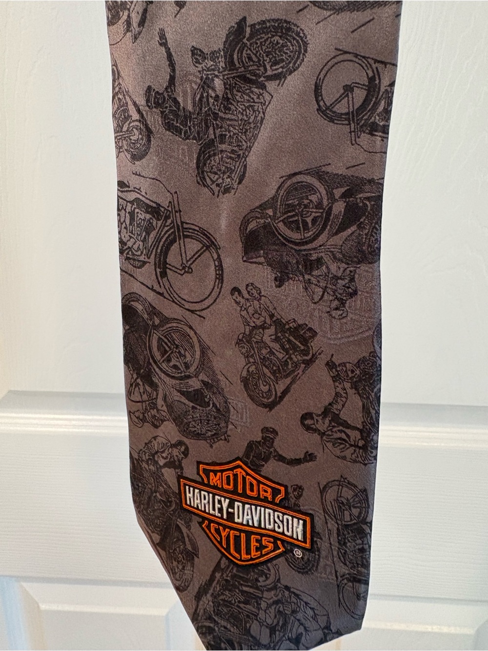 Harley-Davidson Brown Gray Motorcycle print tie